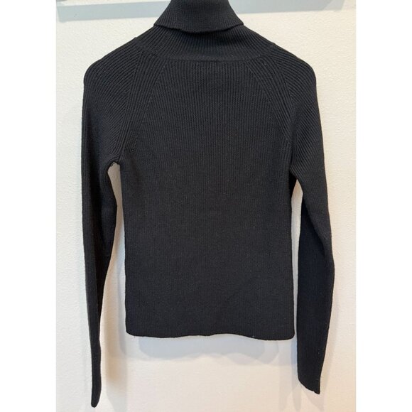 Theory Women's Wool Turtleneck Ribbed Long Sleeve Sweater Black Large Preppy - Picture 2 of 8